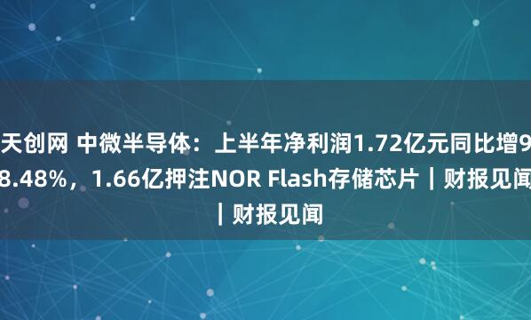 天创网 中微半导体：上半年净利润1.72亿元同比增98.48%，1.66亿押注NOR Flash存储芯片｜财报见闻